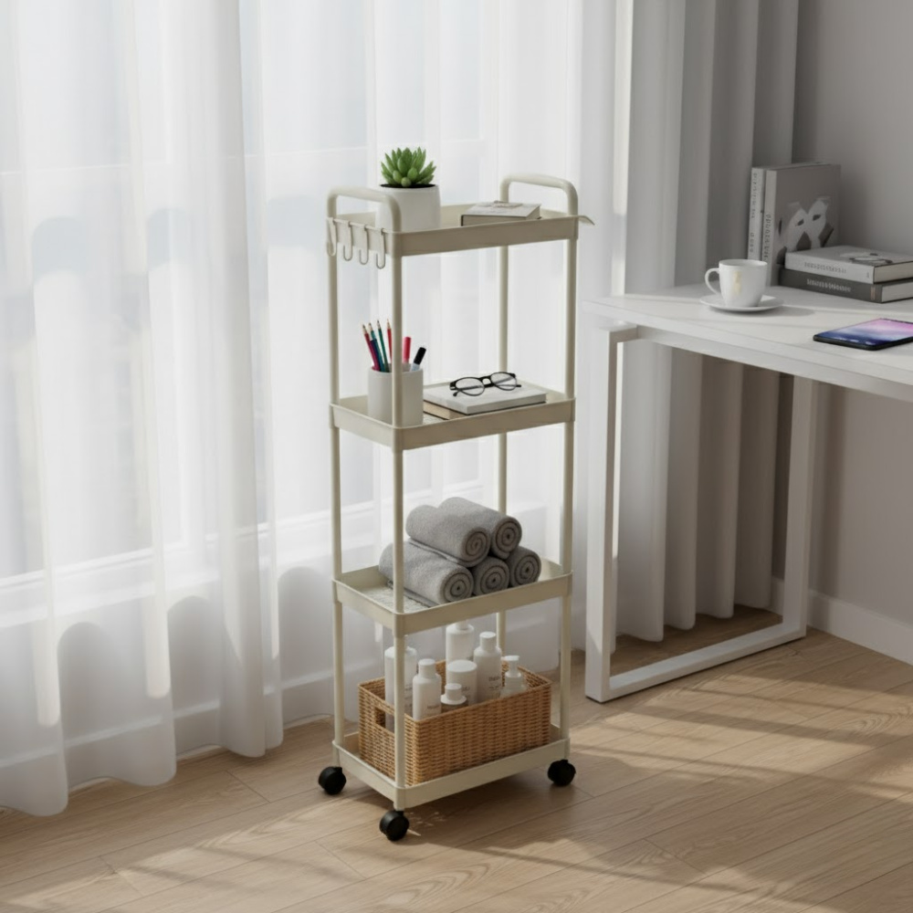 Étagère de Rangement Multifonction à 4 Niveaux avec Roulettes blanc  thumbnail 5