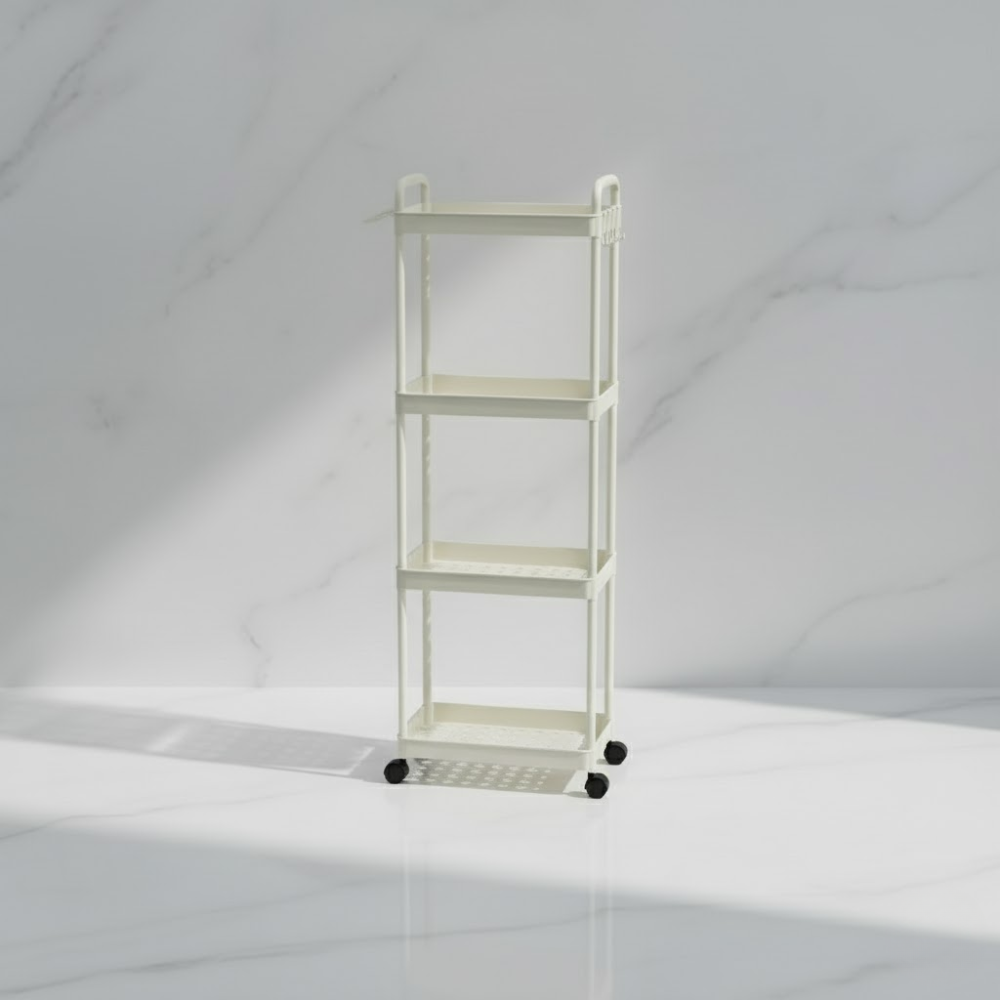 Étagère de Rangement Multifonction à 4 Niveaux avec Roulettes blanc  thumbnail 6