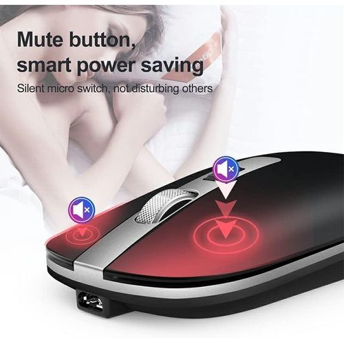 Souris Sans Fil Rechargeable Silencieuse Haute Résolution Excellente pour Bureau Et Gaming-Noir thumbnail 3