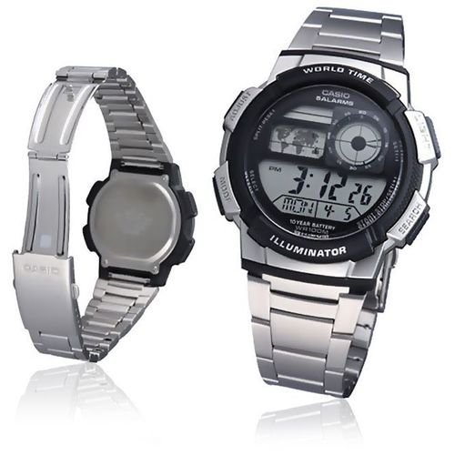 Montre d'heure Mondiale Illuminateur Bracelet Acier Inoxydable Digital-AE-1000wd-1avdf thumbnail 2