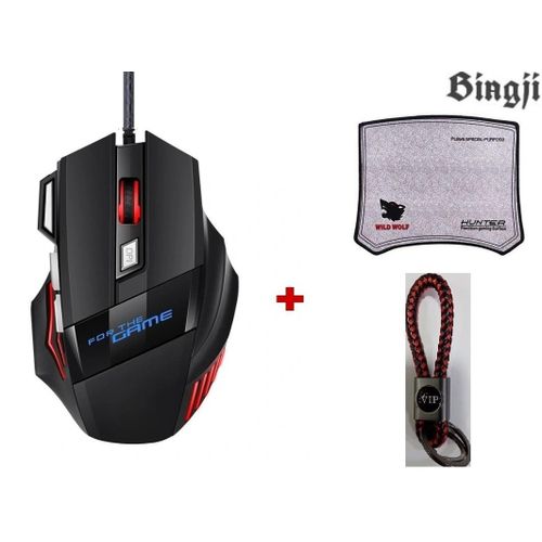 biagji Souris avec Fil Fighter X6S Macro RGB Pro Gaming + Tapis Wolf + Porte-clé Multicouleur thumbnail 1