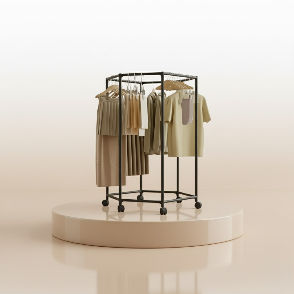 Porte Vêtements Métal Noir Robuste à Roues - Rangement Mobile 6 Tiges