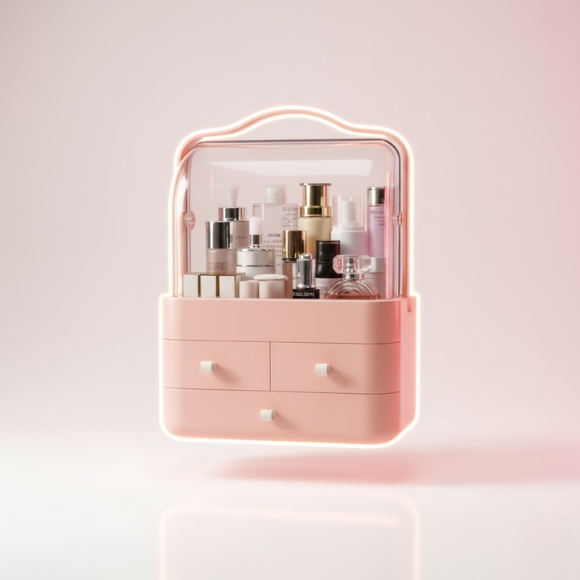 Organisateur Maquillage Premium LD-288 Étanche & Anti-Poussière Grand Espace Design Moderne & Portable ROSE