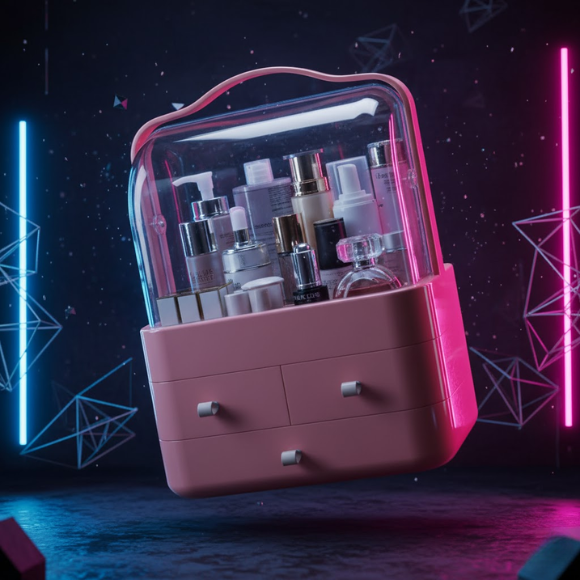 Organisateur Maquillage Premium LD-288 Étanche & Anti-Poussière Grand Espace Design Moderne & Portable ROSE thumbnail 4