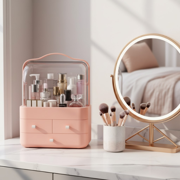 Organisateur Maquillage Premium LD-288 Étanche & Anti-Poussière Grand Espace Design Moderne & Portable ROSE thumbnail 5