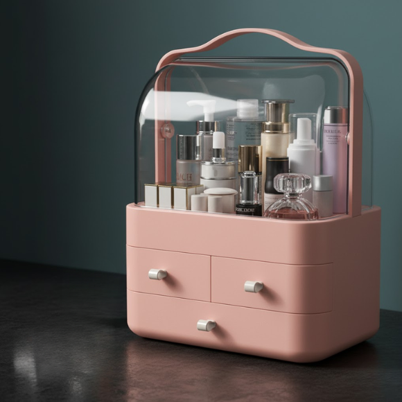 Organisateur Maquillage Premium LD-288 Étanche & Anti-Poussière Grand Espace Design Moderne & Portable ROSE thumbnail 6