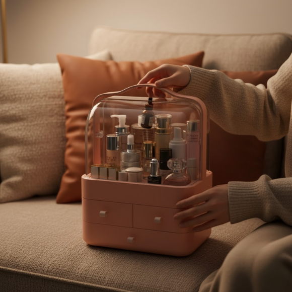 Organisateur Maquillage Premium LD-288 Étanche & Anti-Poussière Grand Espace Design Moderne & Portable ROSE thumbnail 7