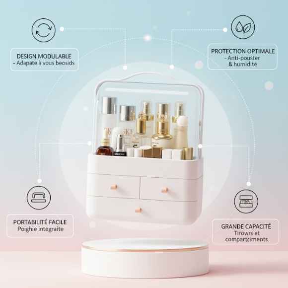 Organisateur Maquillage Premium LD-288 Étanche & Anti-Poussière Grand Espace Design Moderne & Portable thumbnail 3