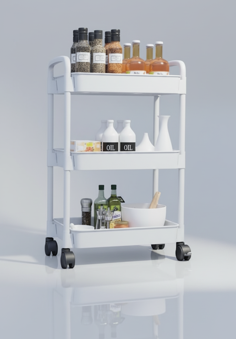 Chariot de Rangement Mobile Premium (3 Niveaux) - L'Upgrade Essentiel pour votre Maison BLANC