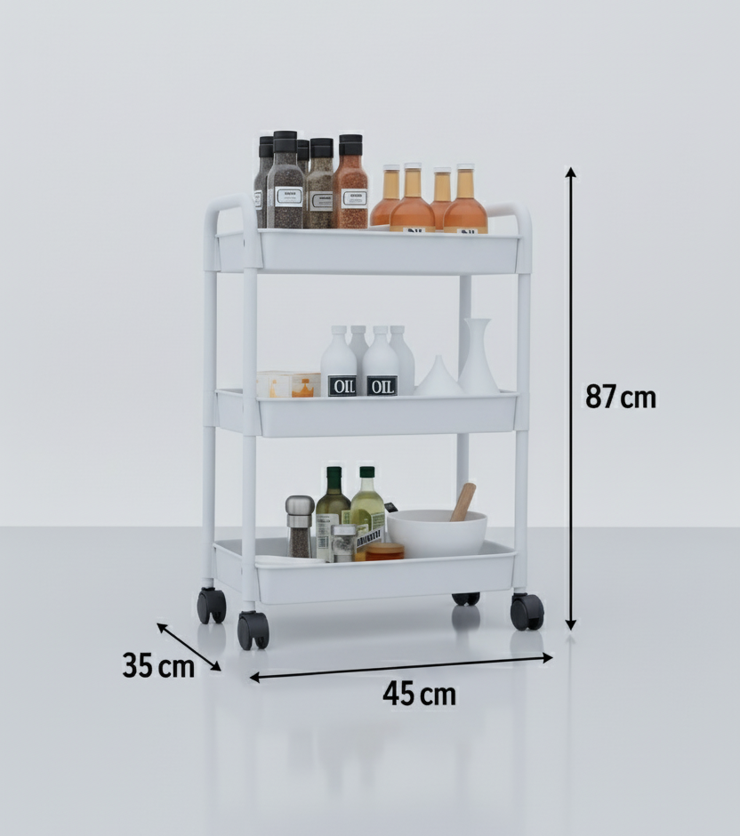 Chariot de Rangement Mobile Premium (3 Niveaux) - L'Upgrade Essentiel pour votre Maison BLANC