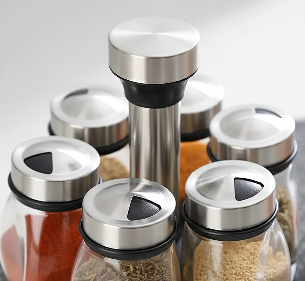 Support à Épices Rotatif 360° – Organisateur avec 12 Pots en Verre et Finition Métallique Polie pour Cuisine thumbnail 3