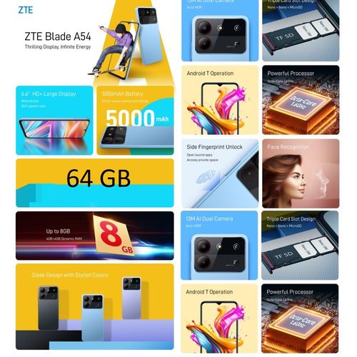 ZTE Blade A54 - 6.6" - 64 Go - 8 Go RAM - Bleu thumbnail 3