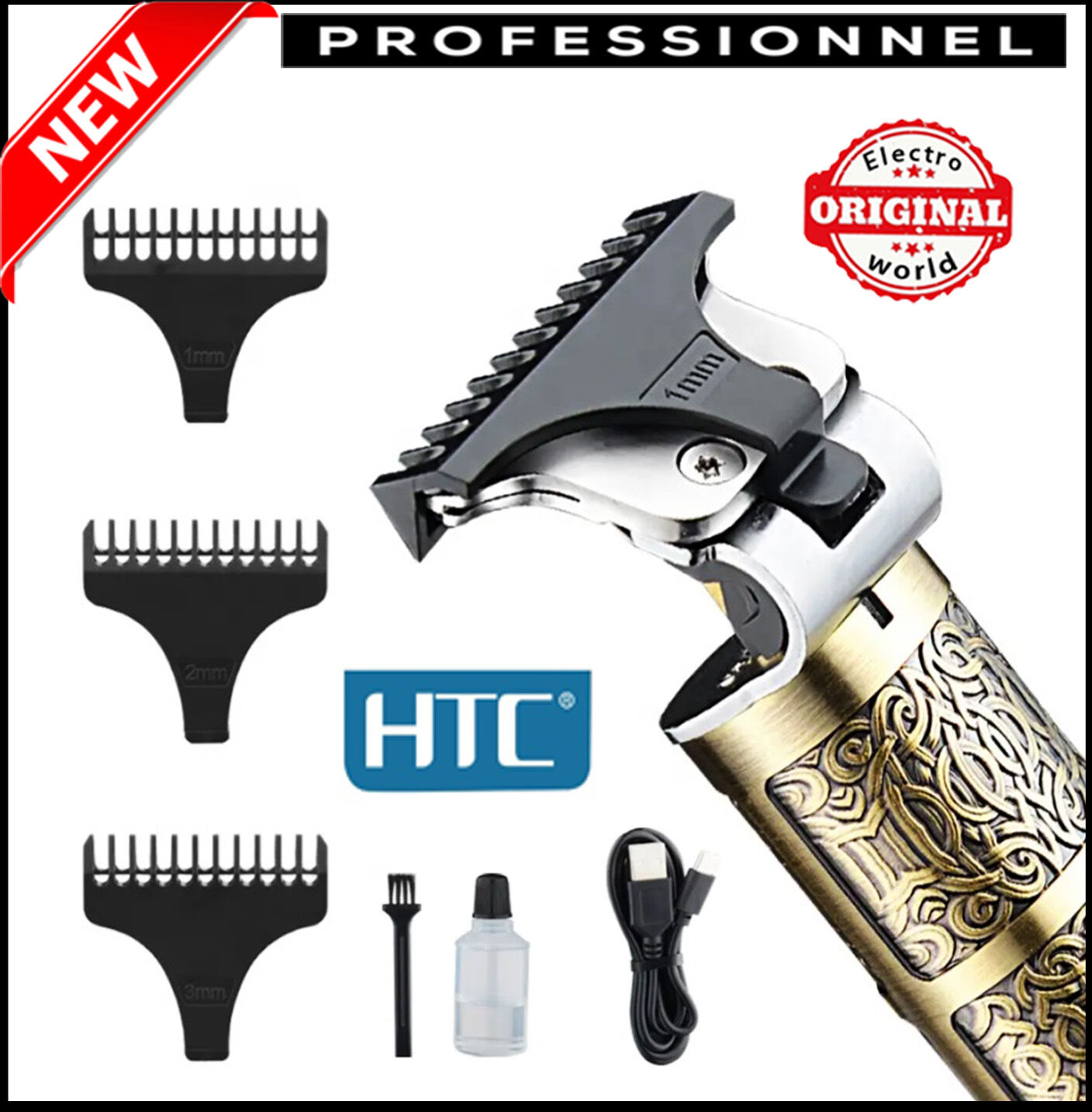 Tondeuse à Cheveux - AT-180 - Professionnelle - Rechargeable - Métal - Écran LED