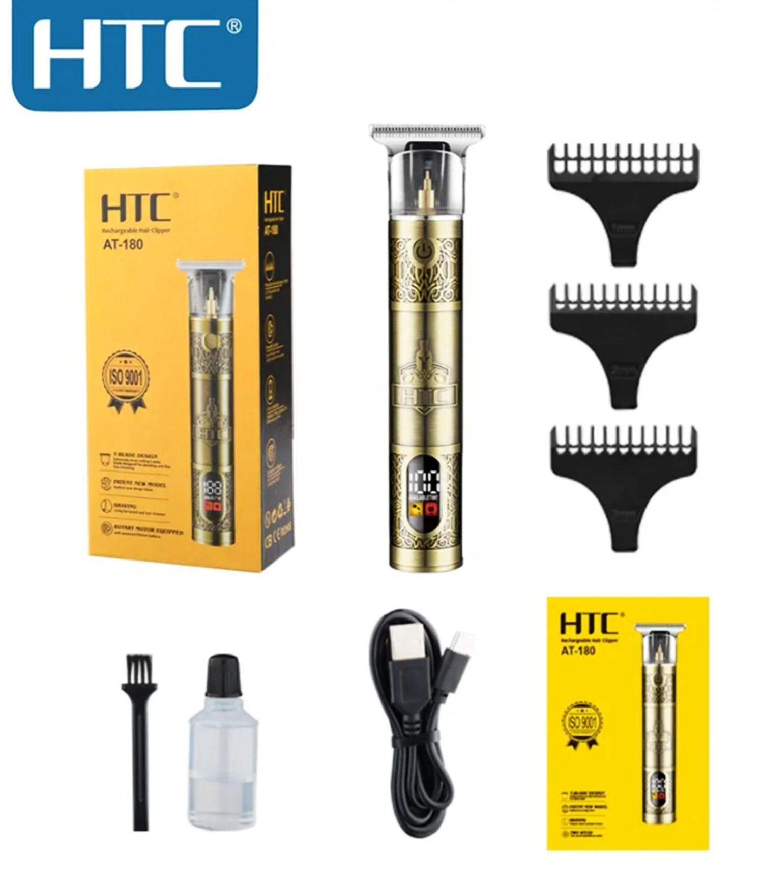 Tondeuse à Cheveux - AT-180 - Professionnelle - Rechargeable - Métal - Écran LED