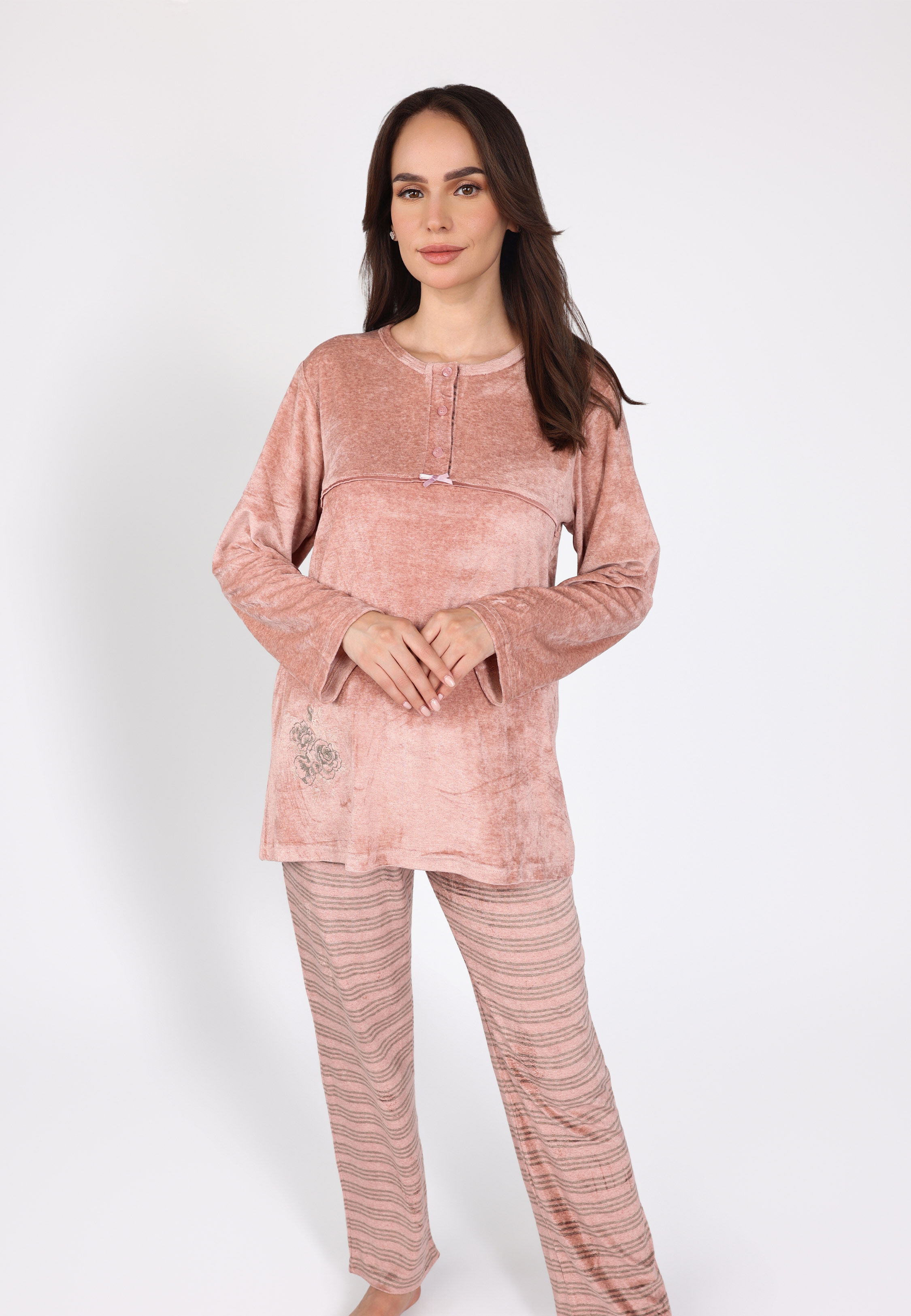 Pyjama rose à col boutonné | Collection La Douceur d’Hiver