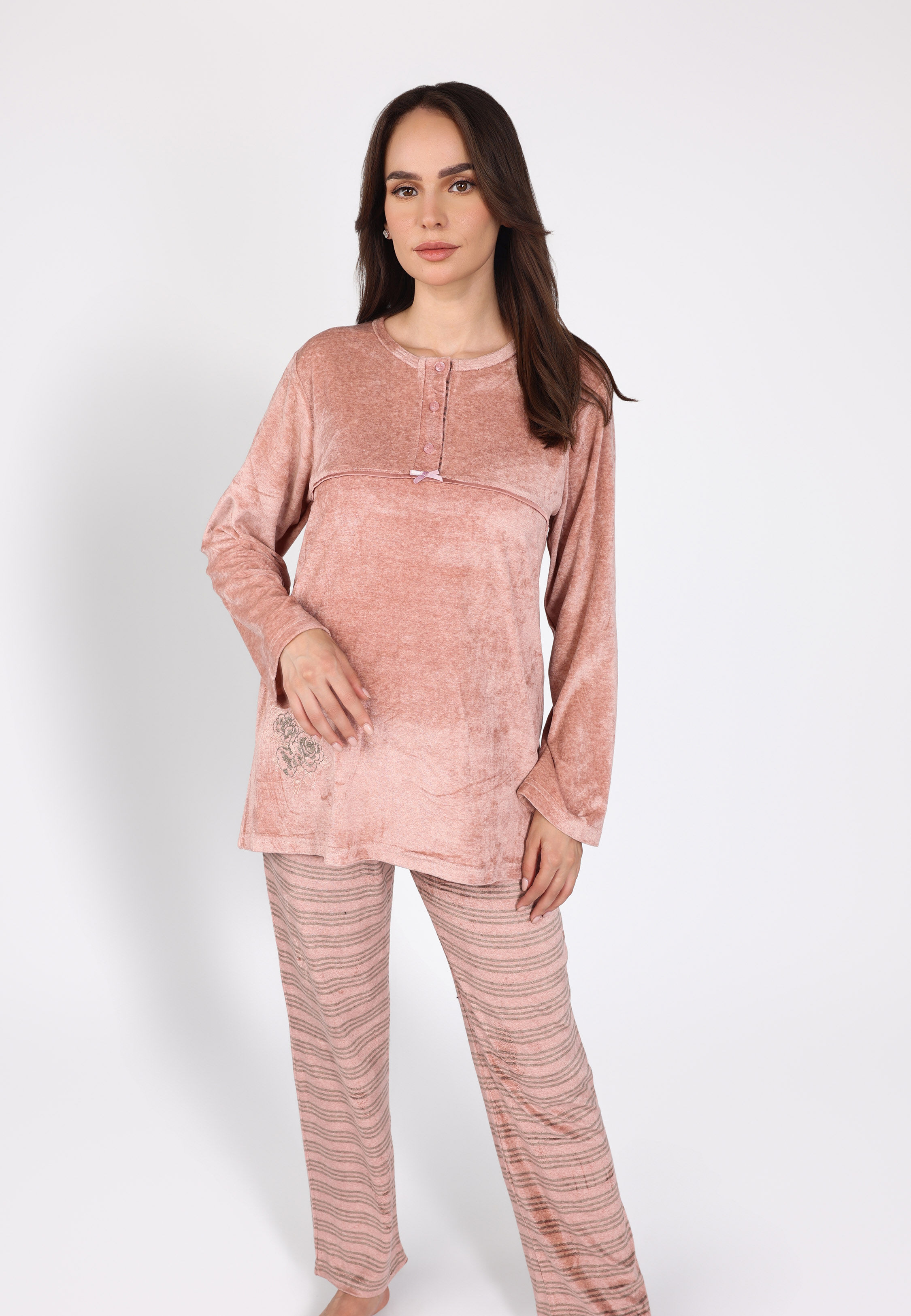 Pyjama rose à col boutonné | Collection La Douceur d’Hiver