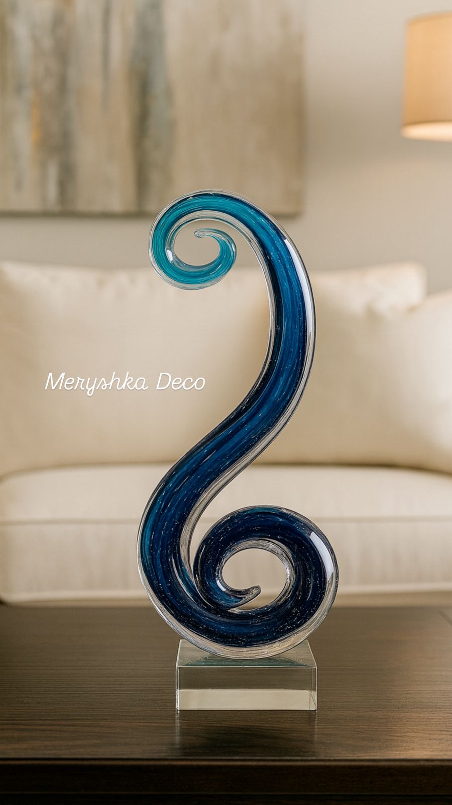 Sculpture décorative en verre spirale bleu