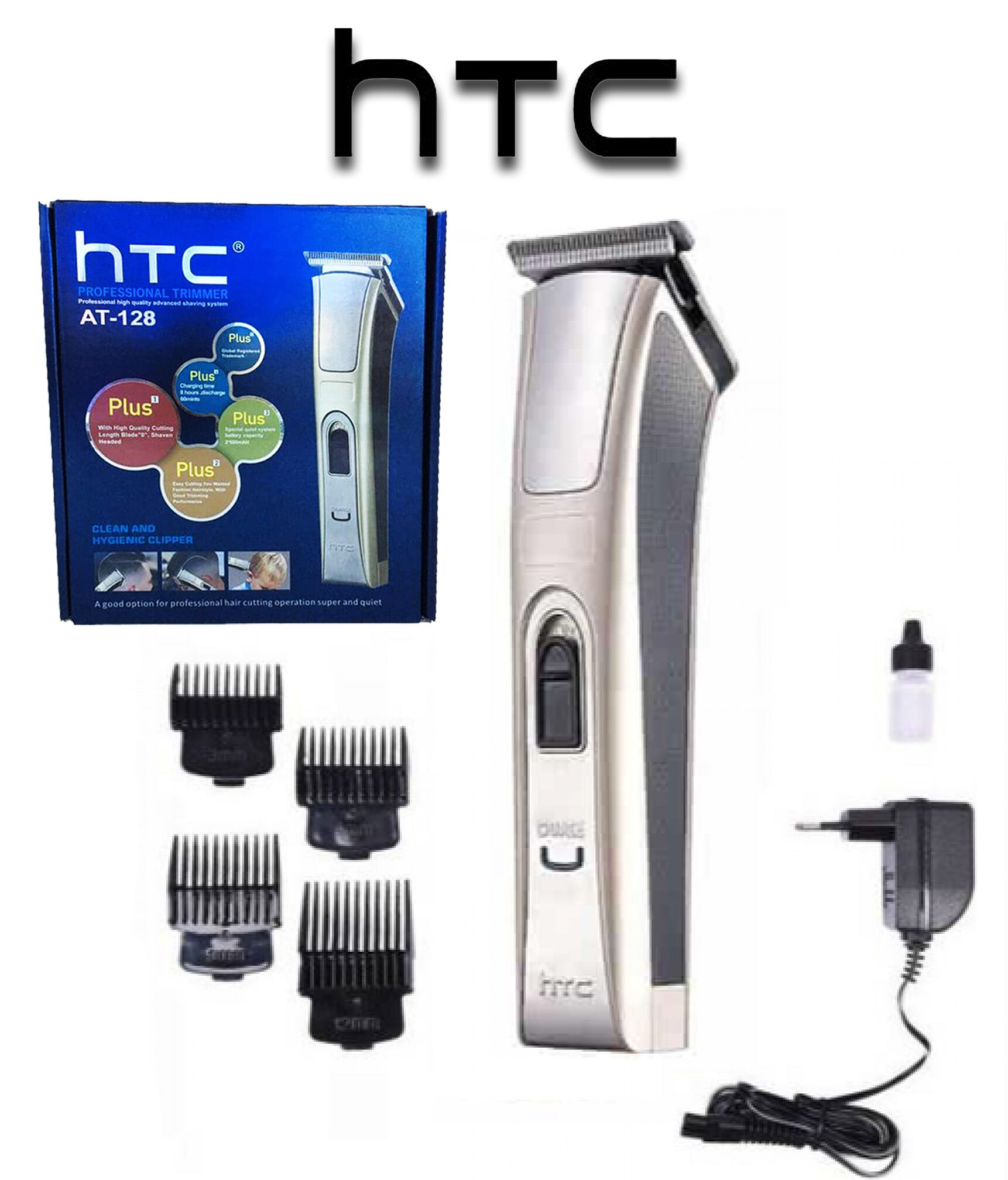 Tondeuse à Cheveux - HTC - AT128 - Rechargeable - Lames en Acier Inoxydable - 4 brosse Détachables thumbnail 2