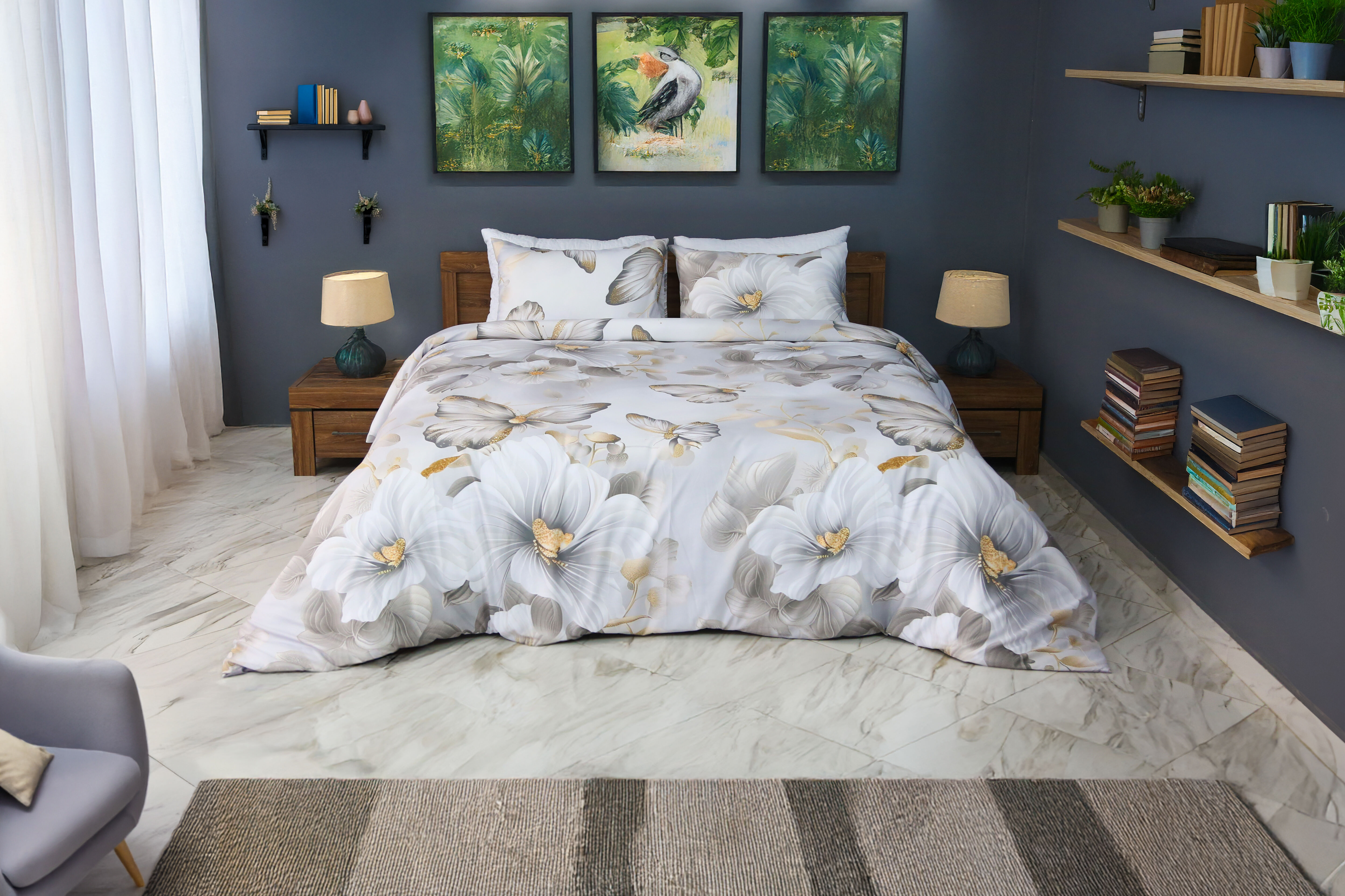 Housse de Couette Double Face Papillon de Lune 1 Place + 1 Taies d’Oreiller Assortie // Doux & Antiallérgique