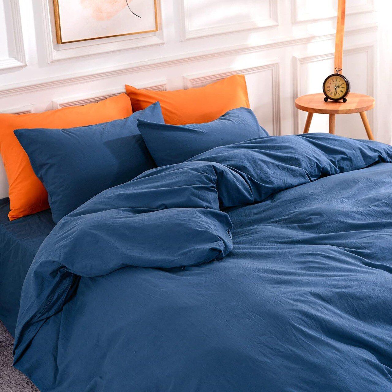 Housse de couette Bleu Nuit + 1 Taie OR (1place) 160x220cm - Lit 90-120cm // Doux & Antiallérgique