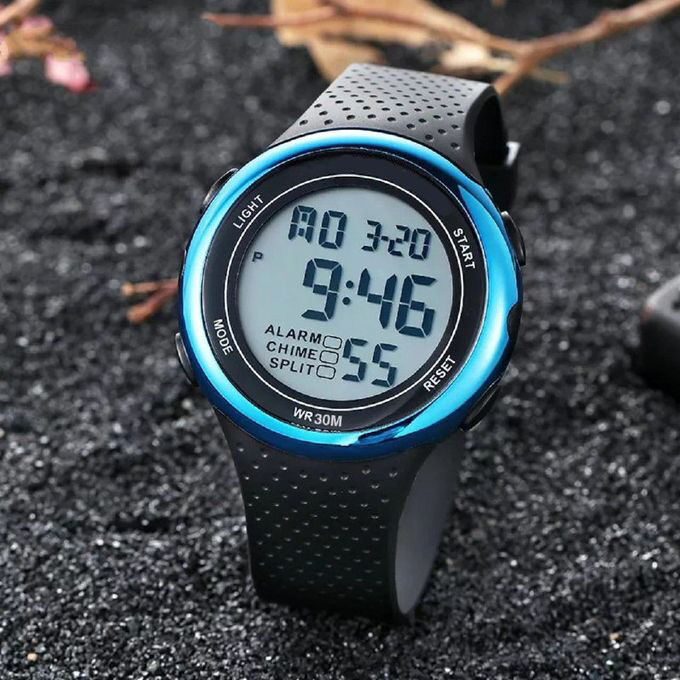 New Montre Sport Élégante Numérique Multifonction Water Résistant Cercle Bleu