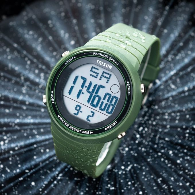 Montre Sport élégante Numérique Multifonction water-résistant 30m vert-M