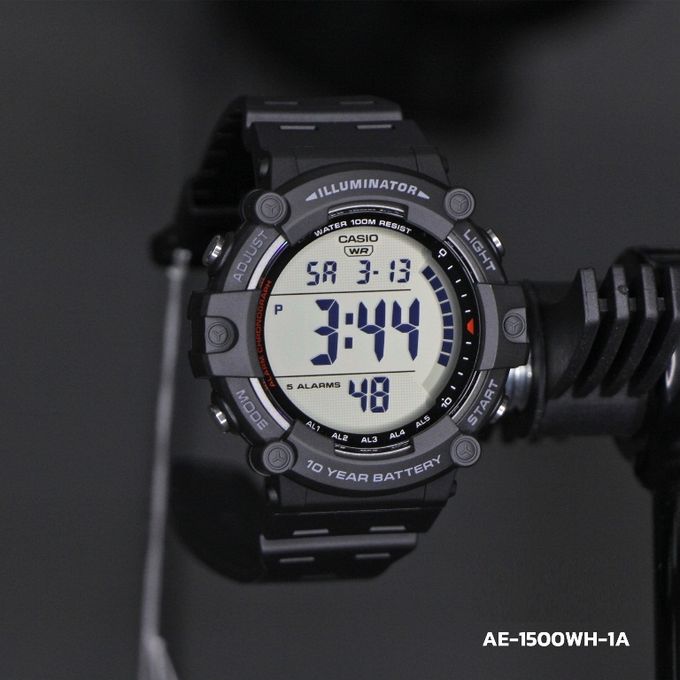 Montre Homme Sport en Résine Noir Numérique Fonction Snooze-AE-1500