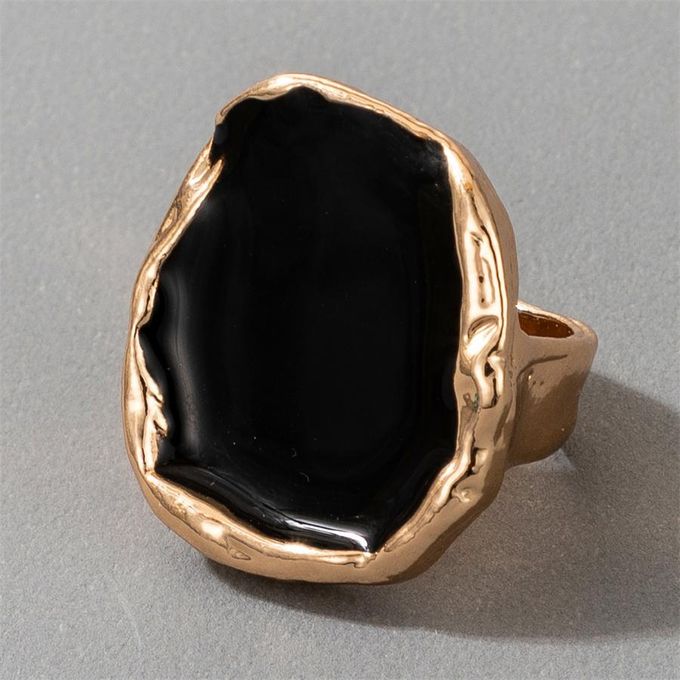 Grande Bague Pierre Noire Métal Bohème