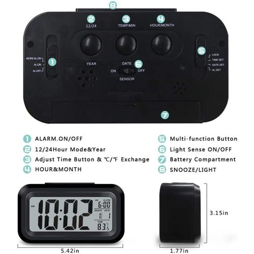 Réveil Numérique Intelligent avec Veilleuse et Température Intérieure Écran LCD thumbnail 3