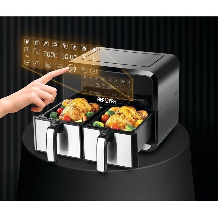 Friteuse à Air Double 4L + 4L Aerofry – Acier Inox, 8 Fonctions de Cuisson et Nettoyage Facile