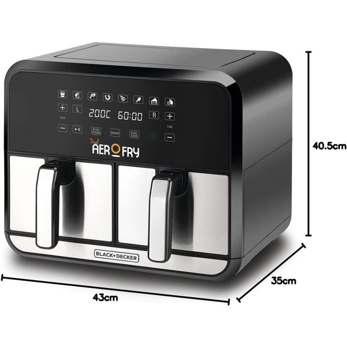 Friteuse à Air Double 4L + 4L Aerofry – Acier Inox, 8 Fonctions de Cuisson et Nettoyage Facile thumbnail 3