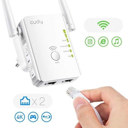 Repeteur Wi-FI 2antennes AC+N 300Mbit/s, WPS 2 Ports, WPS, Mode AP Compatible avec Tous Les routeurs Wi-FI Courants-Blanc (RE300)