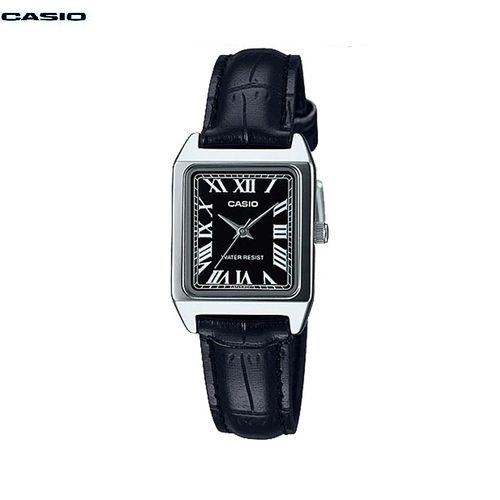 Montre pour femme Bracelet en cuir noir cadran romain résistant à l'eau-Ltp-v007l-1budf