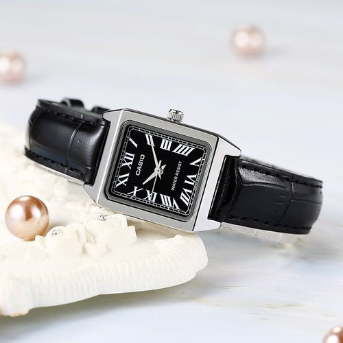 Montre pour femme Bracelet en cuir noir cadran romain résistant à l'eau-Ltp-v007l-1budf