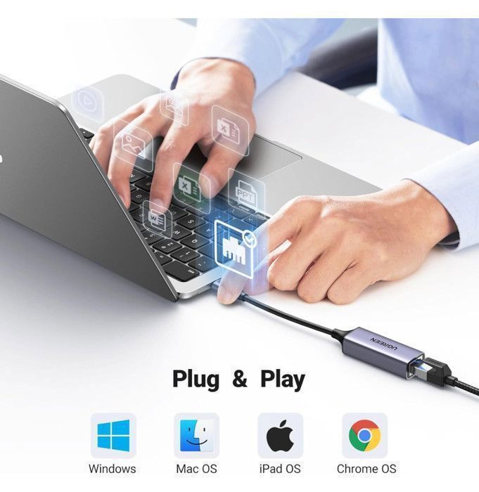 Adaptateur Ugreen USB type C Vert RJ45 ETHERNET thumbnail 3