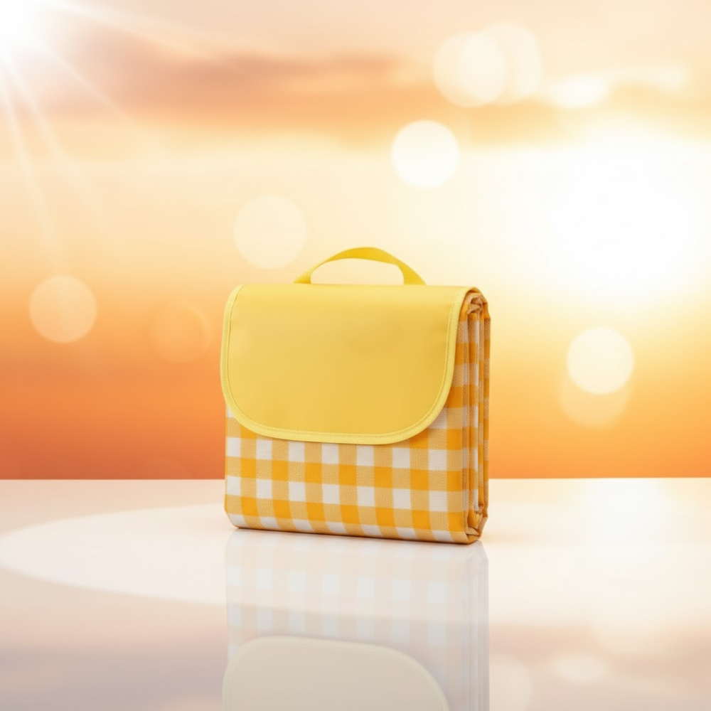 Nappe de Pique-Nique  Gingham Jaune – Imperméable, Anti-Sable et Facile à Transporter