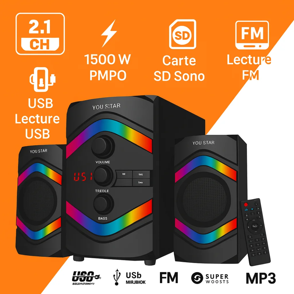 Enceinte YOU STAR YS-800BT – Système Audio 2.1 Bluetooth avec Télécommande