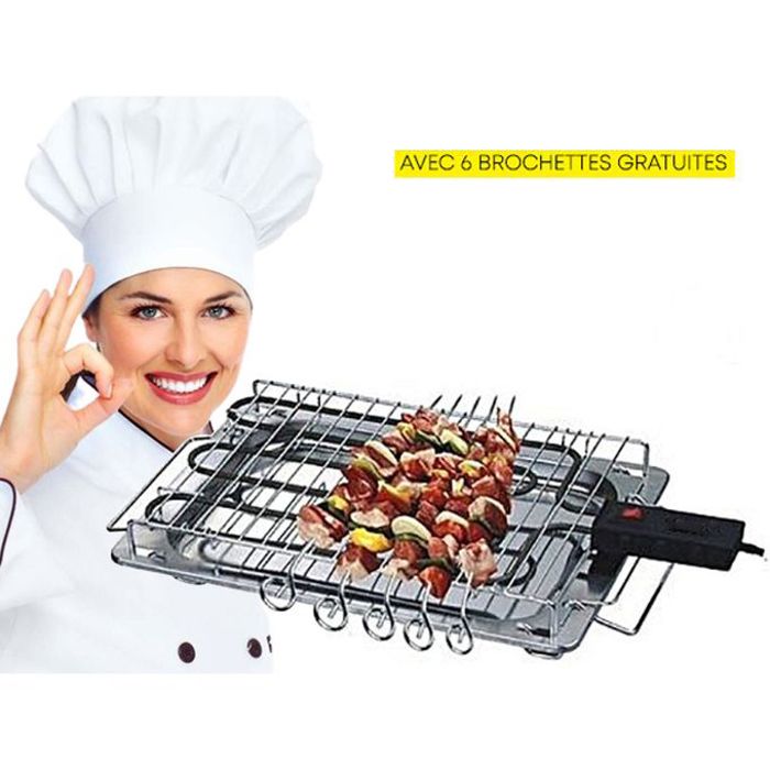 Barbecue électrique - Grill - 2250W - 6 brochettes - Nettoyage facile