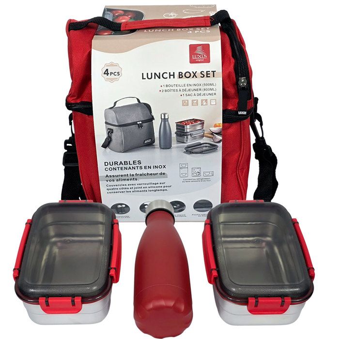 Lunch box - LUXUS - Isotherme Rouge - 4 pièces - Inox - Compartiments séparés