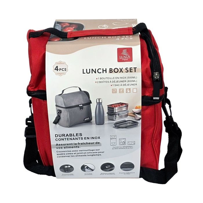Lunch box - LUXUS - Isotherme Rouge - 4 pièces - Inox - Compartiments séparés thumbnail 3
