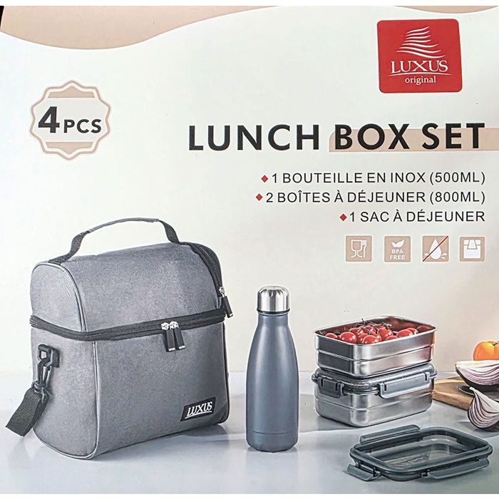 Lunch box - LUXUS - Isotherme - 4 pièces - Inox - Bleu