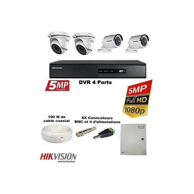 Pack Complet Caméras de Surveillance 4 de A à Z de 5MP Jour/Nuit