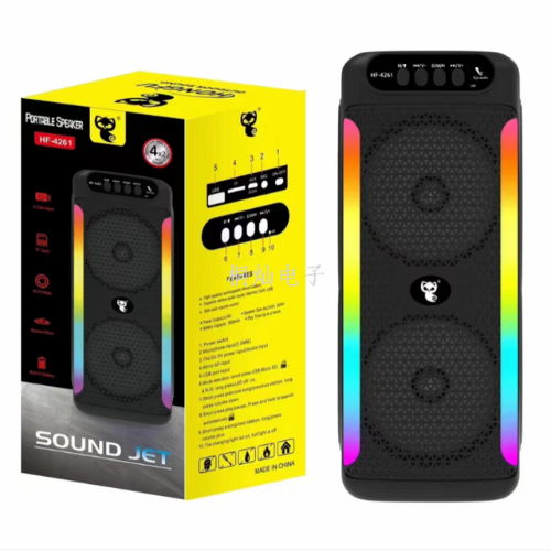 Enceinte Bluetooth Portable HF-4261 Double 4" Haute Puissance à Lumières LED