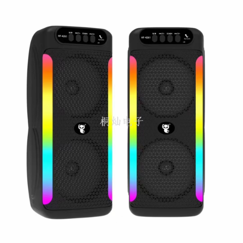 Enceinte Bluetooth Portable HF-4261 Double 4" Haute Puissance à Lumières LED thumbnail 4