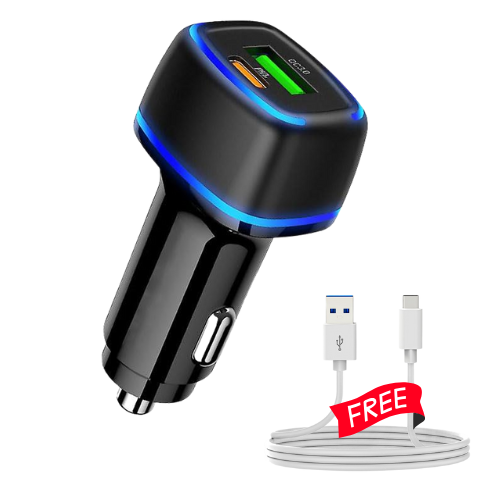Chargeur de voiture avec charge rapide Double port : sortie USB-C et USB-C