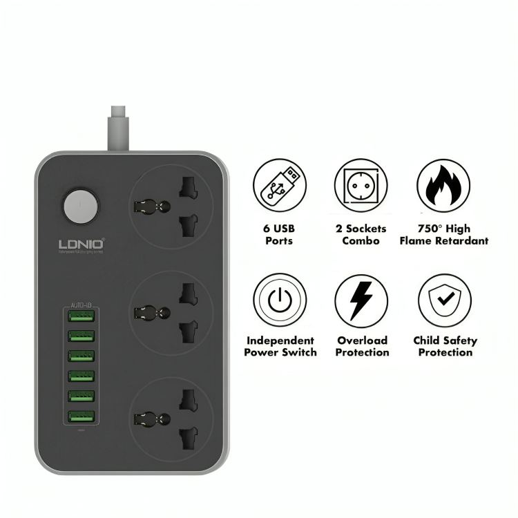 Multiprise - Bloc d’Alimentation 3 Prises + 6 Port Usb