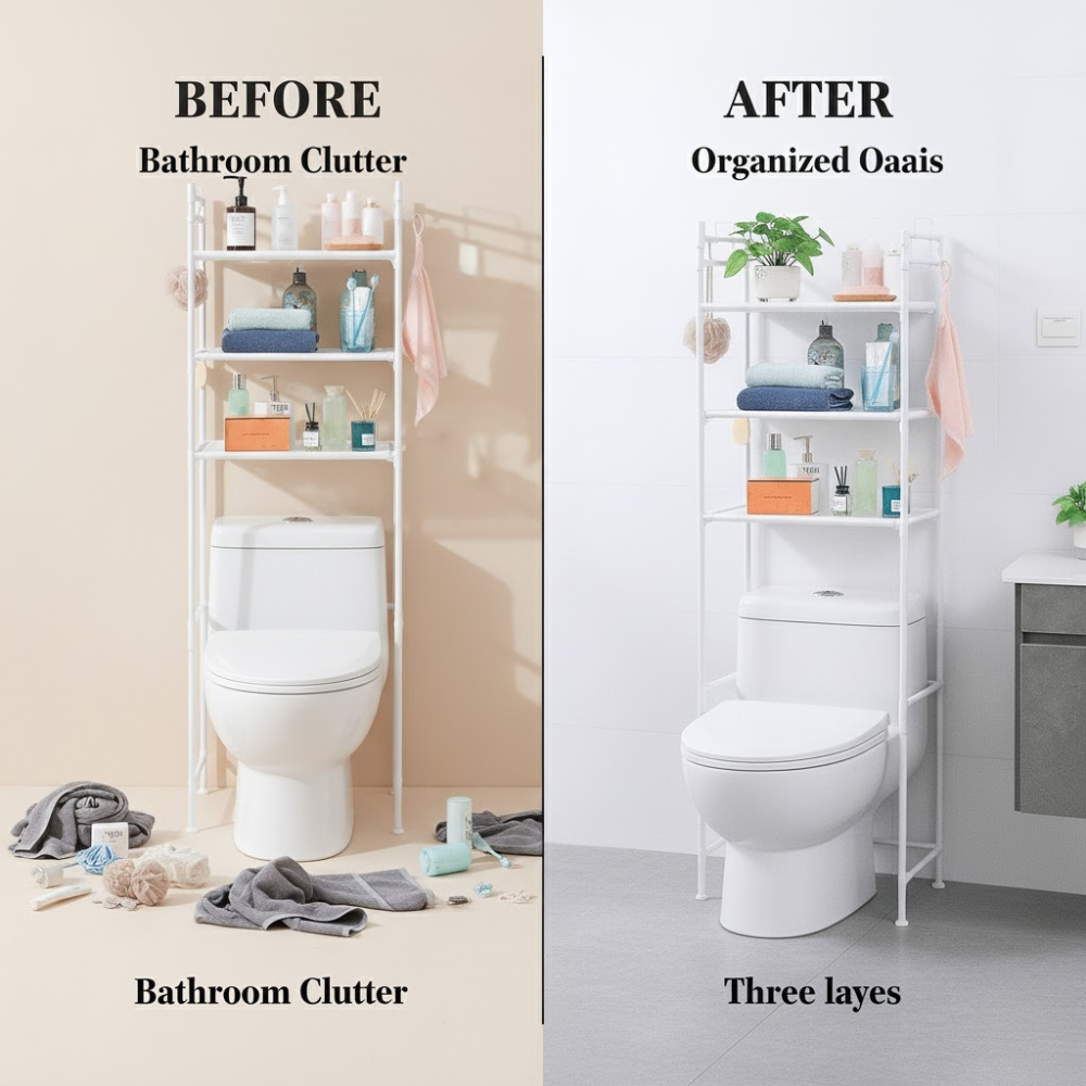 Rangement Salle De Bain Au-dessus Des Toilettes – 3 Niveaux Design Moderne - Couleure Aleatoire thumbnail 3