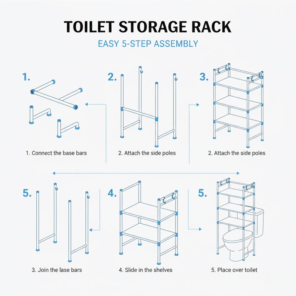 Rangement Salle De Bain Au-dessus Des Toilettes – 3 Niveaux Design Moderne - Couleure Aleatoire thumbnail 6