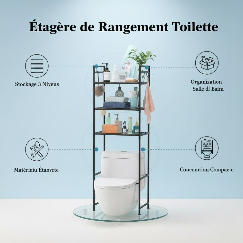 Rangement Salle De Bain Au-dessus Des Toilettes – 3 Niveaux Design Moderne thumbnail 4