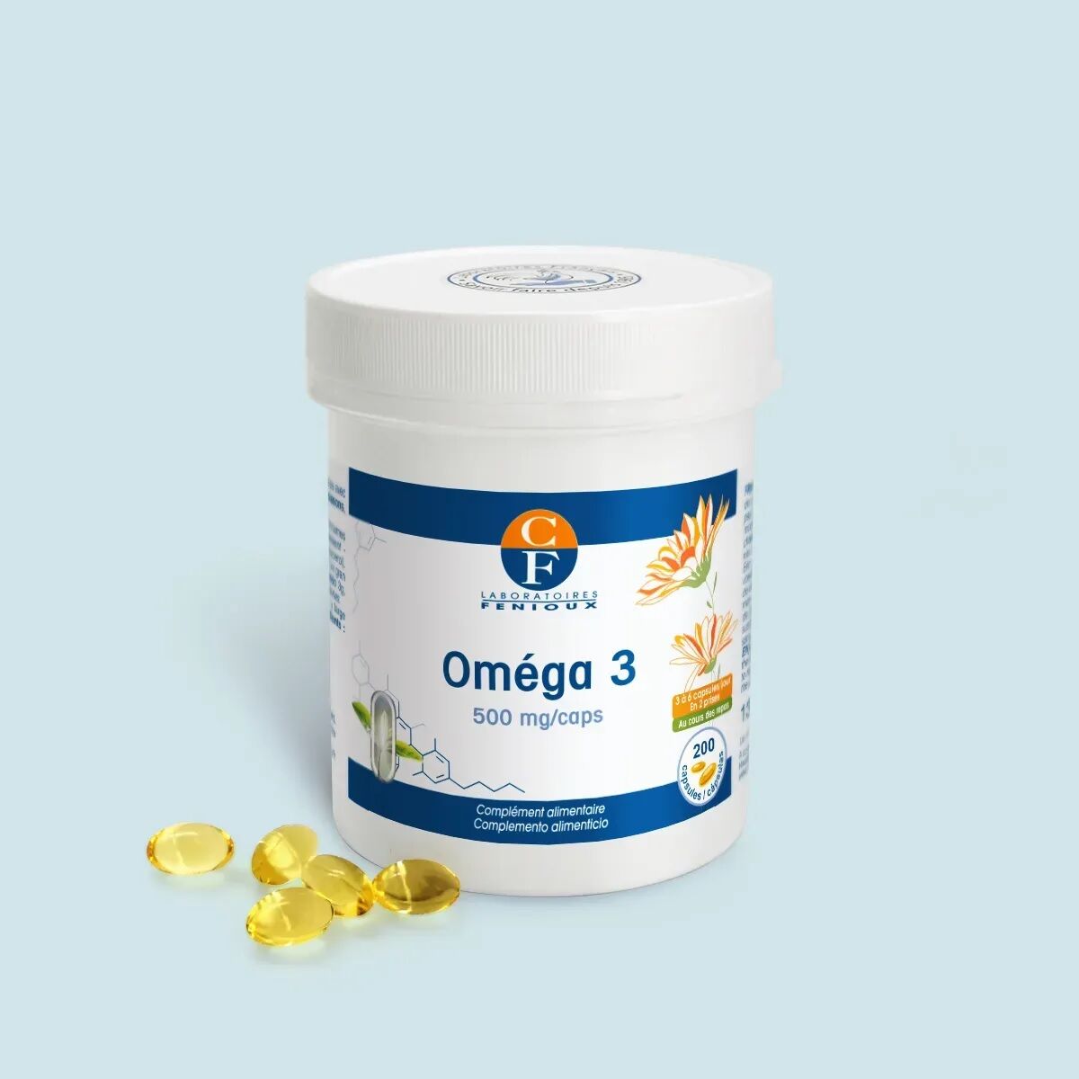 Omega 3 Fonctions cardiaque et visuelle normales 500mg - 200Capsules